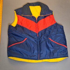 Vintage 70’s Puffer Vest Yellow Red Blue Puffy Reversible JC Penney Extra Large